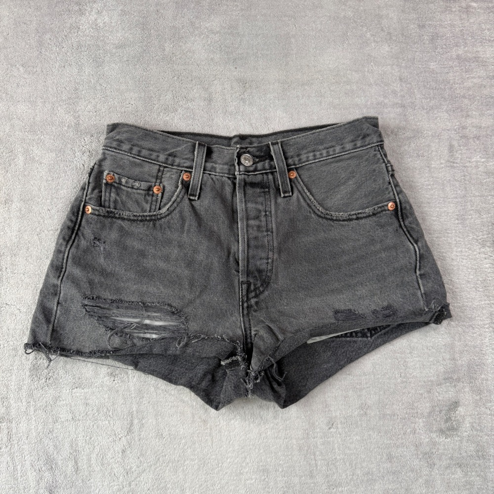 Levis Shorts Womens 25 Black 501 Original Distressed High Rise Denim Cut Offs